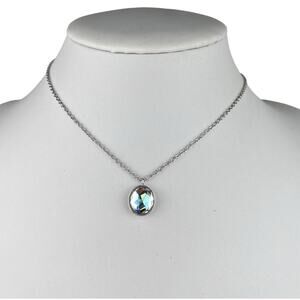 Swarovski Silver Tone Chain 14.5-15.75" Necklace Small Faceted AB Crystal